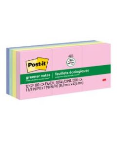 Post-it Notes Greener Notes, 1-1/2in x 2in, 100% Recycled, Helsinki, Pack Of 12 Pads