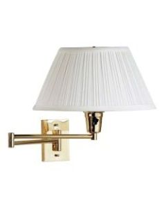 Kenroy Home Element Wall-Mount Swing Arm Lamp, 14-1/2inW, Eggshell Shade/Polished Brass Base