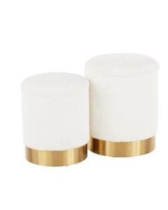 LumiSource Marla Plush Nesting Ottomans, Gold/Cream, Set Of 2 Ottomans