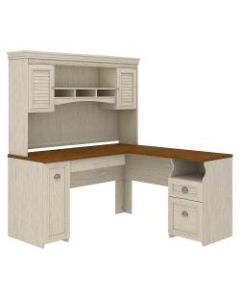 Bush Furniture Fairview 60inW L-Shaped Desk With Hutch, Antique White/Tea Maple, Standard Delivery