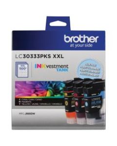 Brother INKvestment Tank LC30333PKS Super-High Yield Cyan/Magenta/Yellow Ink Cartridges, Pack Of 3