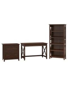Bush Furniture Key West 48inW Writing Desk With 2 Drawer Lateral File Cabinet And 5 Shelf Bookcase, Bing Cherry, Standard Delivery