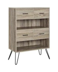 Ameriwood Home Landon Retro 2-Shelf Bookcase With Bins, Distressed Gray Oak
