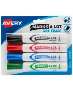 Avery Marks-A-Lot White Board Markers, Chisel Tip, Assorted Colors, Pack Of 4