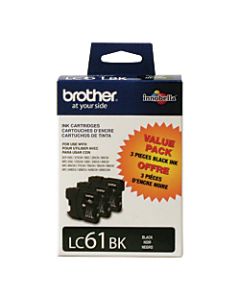 Brother LC61BK Black Ink Cartridges, Pack Of 3