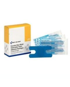 First Aid Only Metal-Detectable Knuckle Bandages, 1-1/2in x 3in, Blue, Box Of 40 Bandages