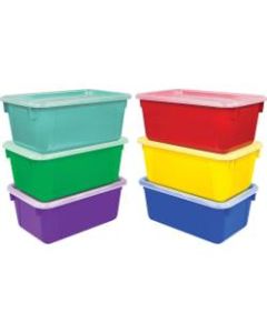Storex Clear Lid Small Cubby Bin - 5.1in Height x 7.8in Width12.2in Length - Durable - Assorted Bright - Plastic - 6 / Carton