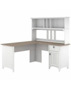 Bush Furniture Salinas 60inW L-Shaped Desk With Hutch, Shiplap Gray/Pure White, Standard Delivery