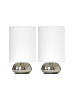 Simple Designs Gemini Mini Touch Table Lamps, 9inH, Ivory Shade/Brushed-Nickel Base, Set Of 2