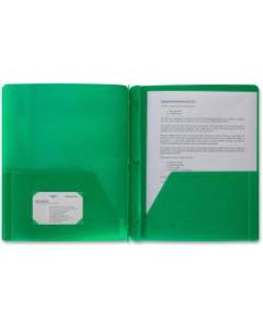 Business Source 3-Hole Punched Poly Portfolios - Letter - 8 1/2in x 11in Sheet Size - 50 Sheet Capacity - 3 x Prong Fastener(s) - 2 Pocket(s) - Poly - Green - 1 Each