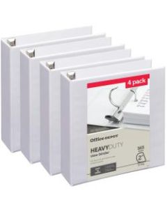Office Depot Heavy-Duty View 3-Ring Binder, 2in D-Rings, White, 49% Recycled, Pack Of 4