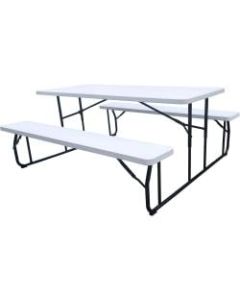 Iceberg Folding Picnic Table - 72in x 12in x 17.5in Bench - Material: Plastic Surface, Steel Frame - Finish: Powder Coated Black Frame