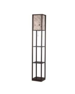 Adesso Simplee Script Shelf Floor Lamp, 62inH, Script Pattern Shade/Brown Base