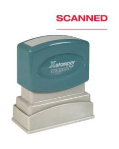 Xstamper SCANNED Pre-inked Stamp - Message Stamp - "SCANNED" - 0.50in Impression Width x 1.62in Impression Length - 100000 Impression(s) - Red - Plastic Handle - Recycled - 1 Each