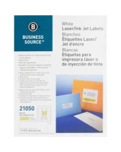 Business Source Bright White Premium-quality Address Labels - 1in x 2 5/8in Length - Permanent Adhesive - Rectangle - Laser, Inkjet - White - 30 / Sheet - 100 Total Sheets - 3000 / Pack