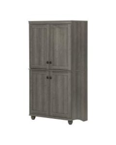 South Shore Hopedale 4-Door Storage Armoire, 2 Fixed Shelves, 2 Adjustable Shelves, Gray Maple
