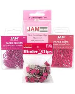 JAM Paper 4-Piece Office Clip Fastener Set, Pink