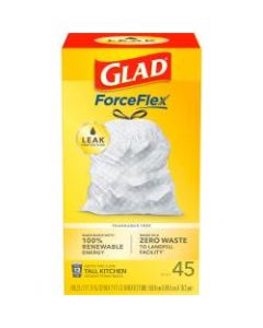 Glad ForceFlex Tall Kitchen Drawstring Trash Bags - 13 gal - 27in Width x 24in Length x 1 mil (25 Micron) Thickness - White - Plastic - 17550/Pallet - 45 Per Box - Kitchen, School, Breakroom, Home, Day Care, Office