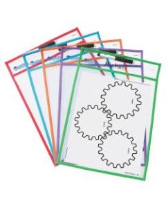 Learning Resources Write-And-Wipe Dry-Erase Pockets, 9 1/2in x 12in, Assorted Colors, Set Of 5