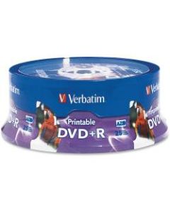 Verbatim - DVD+R 4.7GB 16X White Inkjet Printable, Hub Printable 25pk Spindle