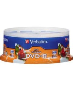 Verbatim DVD-R 4.7Gb 16X White Inkjet Hub Printable 25pk Spindle