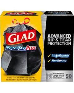 Glad ForceFlexPlus Drawstring Large Trash Bags - 30 gal - 23.74in Width x 24.88in Length x 0.90 mil (23 Micron) Thickness - Black - 3900/Bundle - 50 Per Box - Garbage, Indoor, Outdoor, Home, Office, Restaurant, Commercial