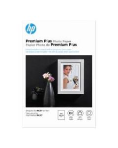 HP Premium Plus Photo Paper for Inkjet Printers, Glossy, 4in x 6in, 80 Lb., Pack Of 100 Sheets (CR668A)