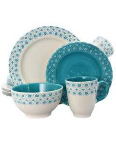 Gibson General Store 16-Piece Cottage Chic Ceramic Dinnerware Set, Blue
