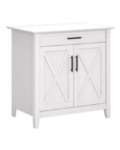 Bush Furniture Key West Secretary Desk With Keyboard Tray And Storage Cabinet, Pure White Oak, Standard Delivery