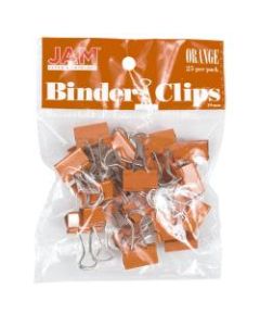 JAM Paper Designer Binder Clips, Small, 1/2in Capacity, Orange, Pack Of 25 Clips