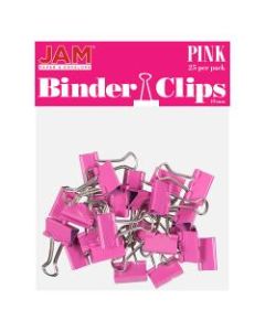 JAM Paper Designer Binder Clips, Small, 1/2in Capacity, Pink, Pack Of 25 Clips