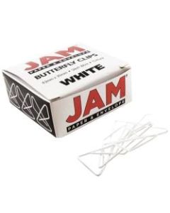 JAM Paper Butterfly Clips, Medium, 1in Capacity, White, Pack Of 15 Clips