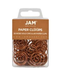 JAM Paper Circular Paper Clips, 1in, Rose Gold, Box Of 50 Clips
