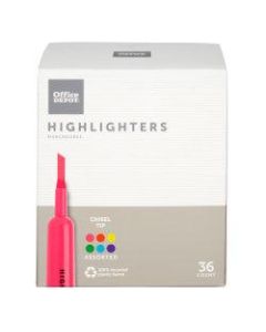 Office Depot Brand Chisel-Tip Highlighter, 100% Recycled Plastic, Assorted Fluorescent Colors, Pack Of 36