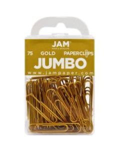 JAM Paper Jumbo Paper Clips, 2in, Gold, Pack Of 75 Paper Clips