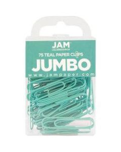 JAM Paper Jumbo Paper Clips, 2in, Teal, Pack Of 75 Paper Clips