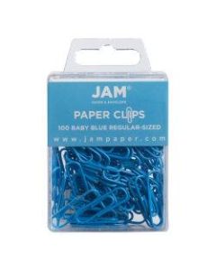 JAM Paper Regular Paper Clips, 1in, Baby Blue, Pack Of 100 Paper Clips