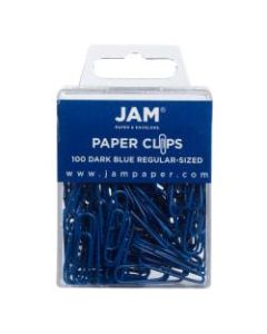 JAM Paper Regular Paper Clips, 1in, Dark Blue, Pack Of 100 Paper Clips