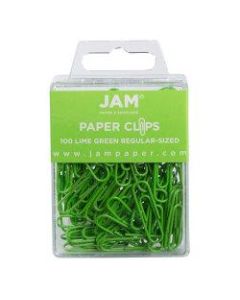JAM Paper Paper Clips, 1-1/4in, 25-Sheet Capacity, Lime Green, Pack Of 100 Paper Clips