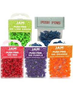 JAM Paper Pushpins, 1/2in, Assorted Colors, Pack Of 100 Pushpins