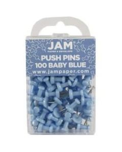 JAM Paper Pushpins, 1/2in, Baby Blue, Pack Of 100 Pushpins