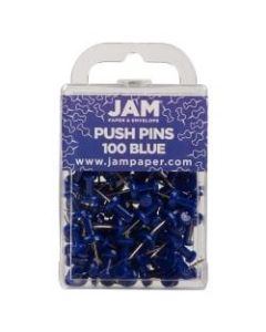 JAM Paper Pushpins, 1/2in, Blue, Pack Of 100 Pushpins