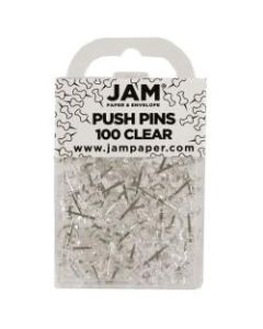 JAM Paper Pushpins, 1/2in, Clear, Pack Of 100 Pushpins