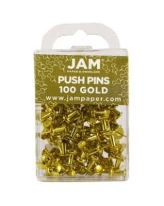 JAM Paper Pushpins, 1/2in, Gold, Pack Of 100 Pushpins