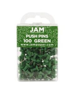 JAM Paper Pushpins, 1/2in, Green, Pack Of 100 Pushpins
