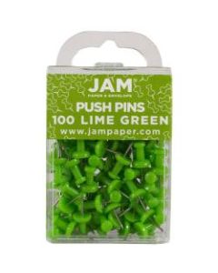 JAM Paper Pushpins, 1/2in, Lime Green, Pack Of 100 Pushpins