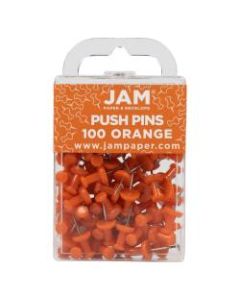 JAM Paper Pushpins, 1/2in, Orange, Pack Of 100 Pushpins