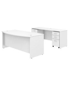 Bush Business Furniture Studio C Bow Front Desk and Credenza with Mobile File Cabinets, 72inW x 36inD, White, Standard Delivery