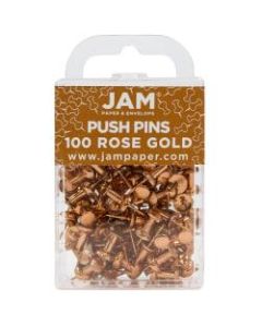 JAM Paper Pushpins, 1/2in, Rose Gold, Pack Of 100 Pushpins