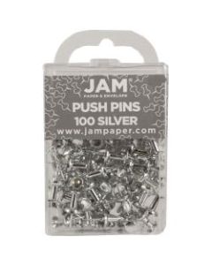 JAM Paper Pushpins, 1/2in, Silver, Pack Of 100 Pushpins